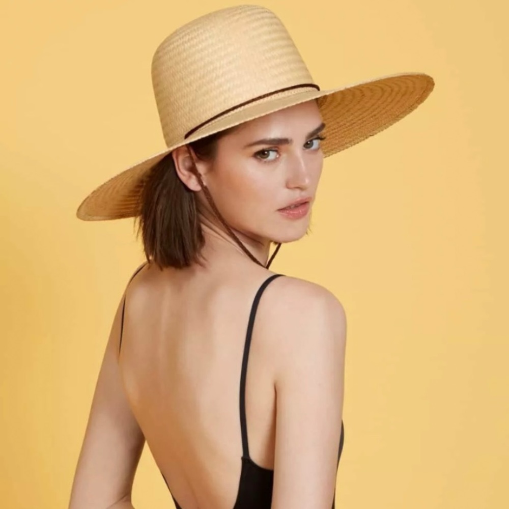 reformation raffia straw gaucho tie hat cream black - Picture 7 of 7